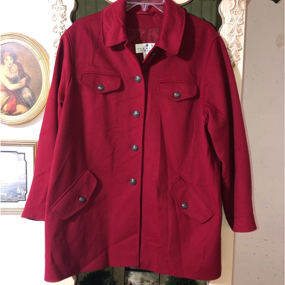 The Works Saks Fifth Avenue Red Womens Jacket Pea Coat Wool cashmere size 8